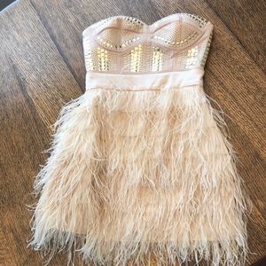 Bebe beaded and feathered mini